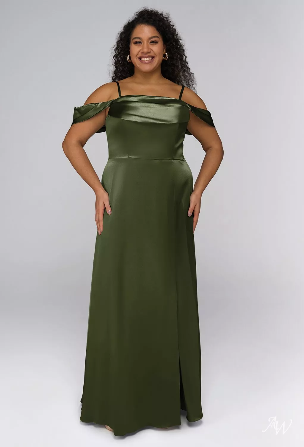 AW Laurinda Convertibile Dress, Champagne Crystal Satin Satin